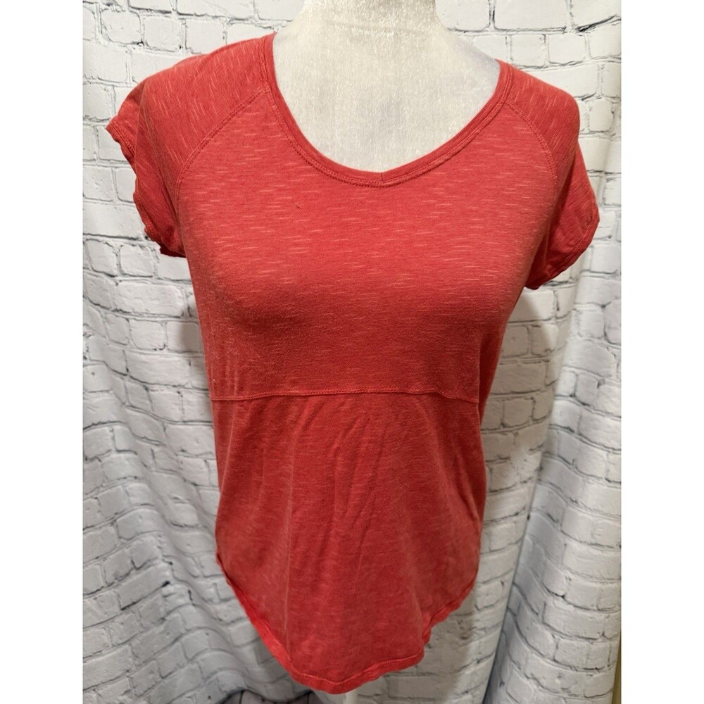 Toad & Co Shirt Orange Organic Cotton Tencel Scoop Neck Top Short Sleeve Small